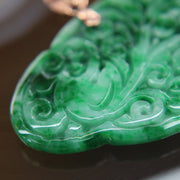 Type A Burmese Jade Jadeite Chinese Carving Pendant In 18k Rose Gold - 7.46g L40.3 W26.5 D3.9mm - Huangs Jadeite and Jewelry Pte Ltd