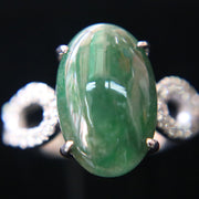 Type A Green Burmese jadeite ring in 18k white gold & natural diamonds 5.43g size US7 - Huangs Jadeite and Jewelry Pte Ltd