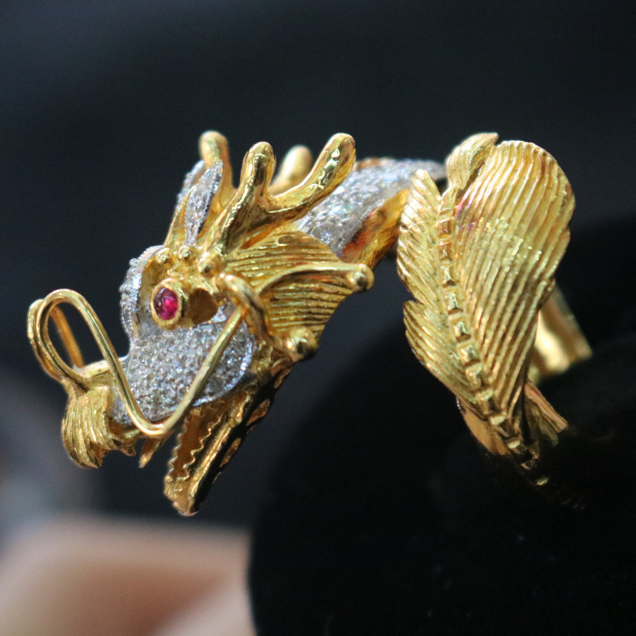 Dragon Feng Shui ring in 18k yellow gold, natural diamonds & rubies 20.27g size US9 L26.2 W36.0 D33.9mm - Huangs Jadeite and Jewelry Pte Ltd