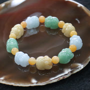 Type A Burmese Multi colour Pig Jade Jadeite Beads Bracelet 52.18g Dimensions per Pig: L17.8 W13.2 D10.5mm - Huangs Jadeite and Jewelry Pte Ltd