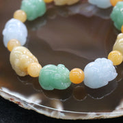 Type A Burmese Multi colour Pig Jade Jadeite Beads Bracelet 52.18g Dimensions per Pig: L17.8 W13.2 D10.5mm - Huangs Jadeite and Jewelry Pte Ltd