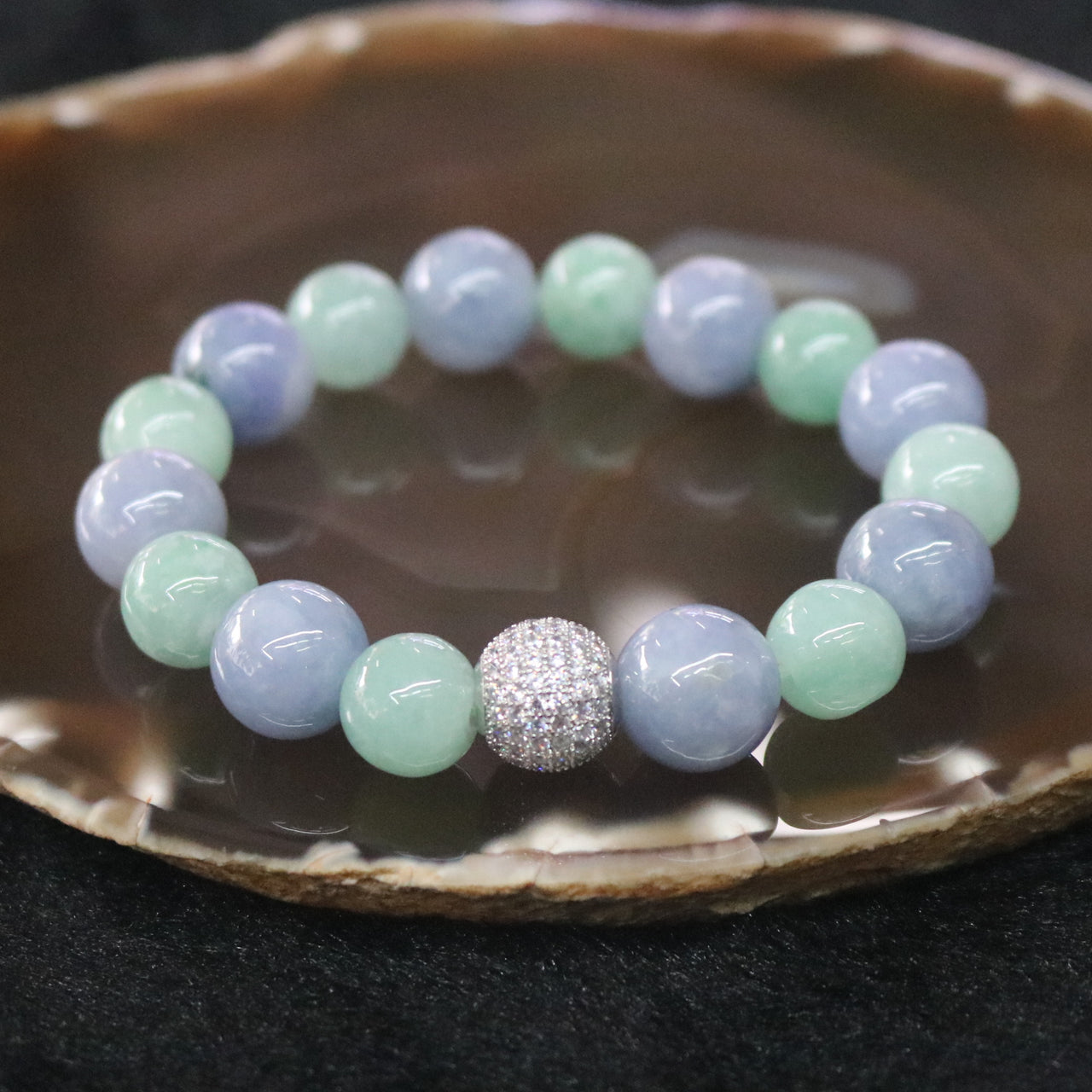 Type A Burmese Jade Jadeite Lavender and Green Beads Bracelet - 53.81g 16 beads - Huangs Jadeite and Jewelry Pte Ltd