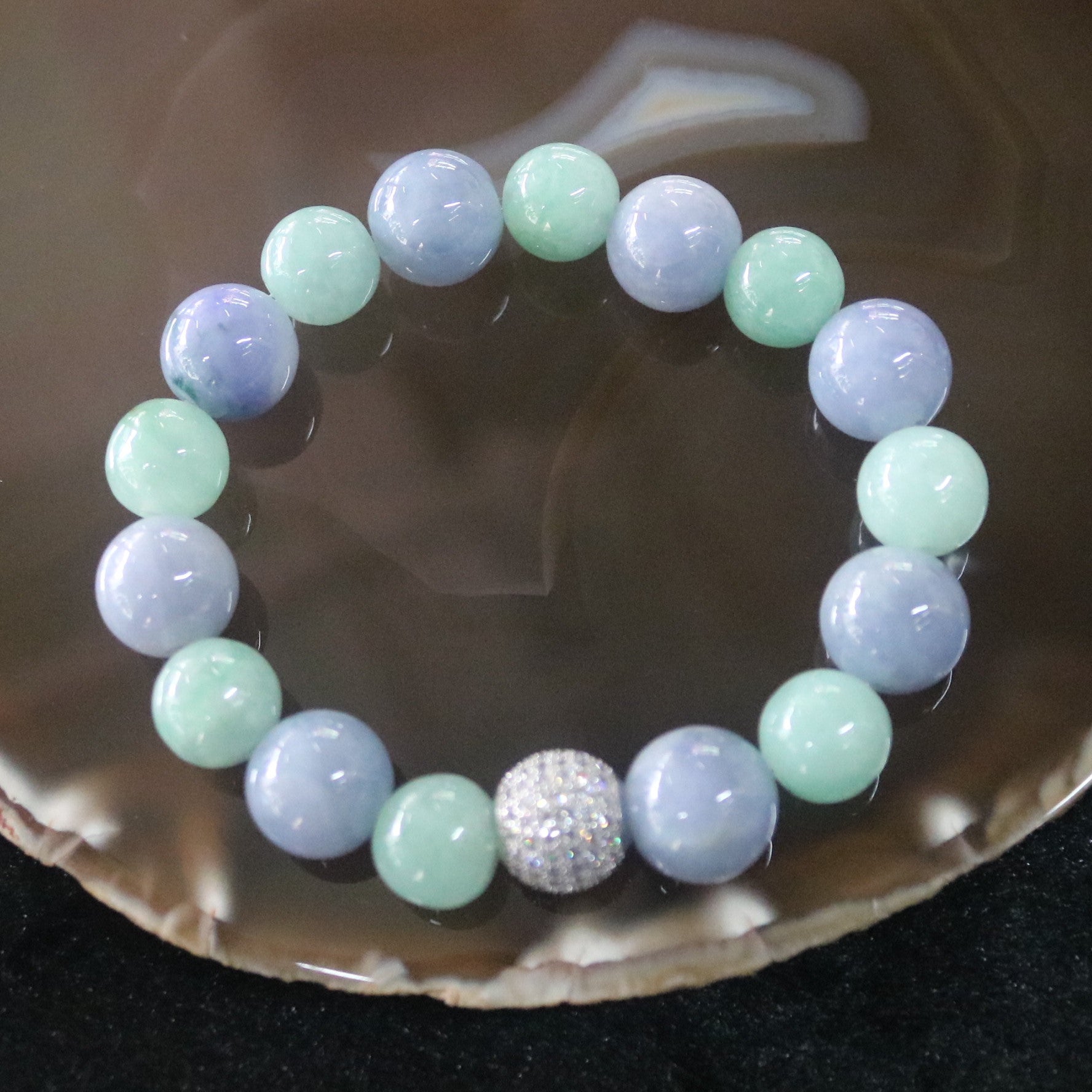 Type A Burmese Jade Jadeite Lavender and Green Beads Bracelet - 53.81g 16 beads - Huangs Jadeite and Jewelry Pte Ltd