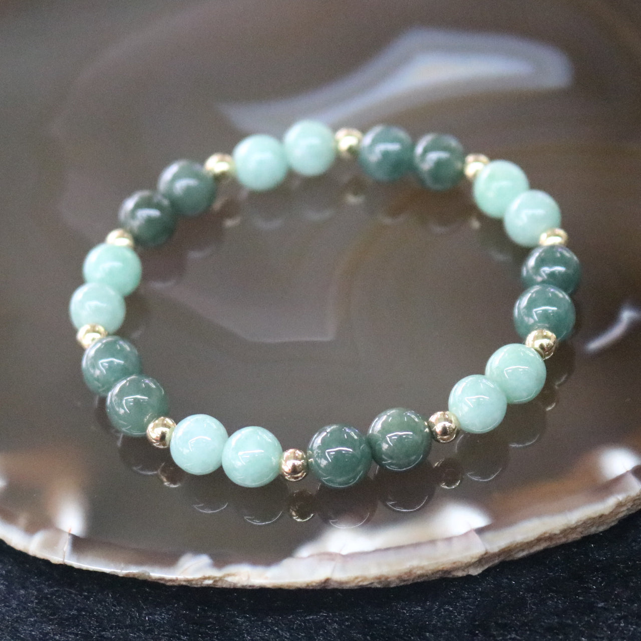 Type A Burmese Jade Jadeite Beads Bracelet -16.14g 7.4mm/bead 20 beads - Huangs Jadeite and Jewelry Pte Ltd