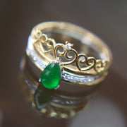 Type A Green Burmese jadeite Dual Wear Tiara ring in 18k yellow & white gold & natural diamonds - Huangs Jadeite and Jewelry Pte Ltd