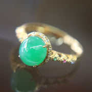 Type A Green Burmese Feng Shui Jade jadeite ring in 18k yellow gold & natural diamonds - Huangs Jadeite and Jewelry Pte Ltd