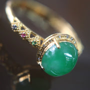 Type A Green Burmese Feng Shui Jade jadeite ring in 18k yellow gold & natural diamonds - Huangs Jadeite and Jewelry Pte Ltd