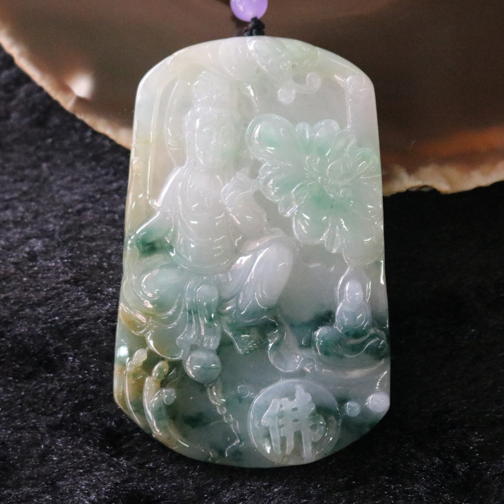 Natural Type A Burmese Jade Jadeite Piao Hua Feng Shui Guan Yin Pendant ...