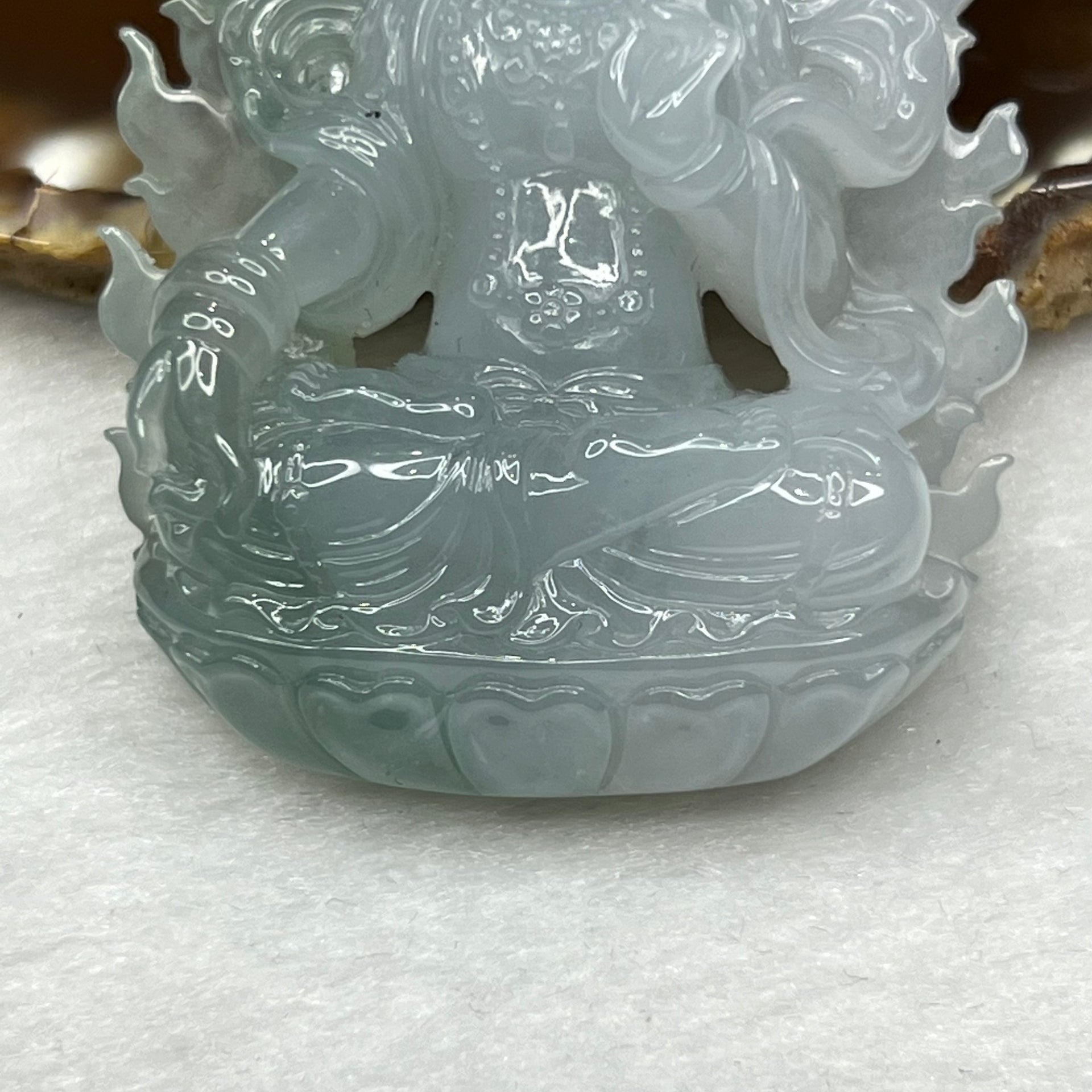 Rare Great Grand Master Icy Blue Green Jadeite Guan Yin 59.41g 65.1 by 45.6 by 15.5 mm - Huangs Jadeite and Jewelry Pte Ltd