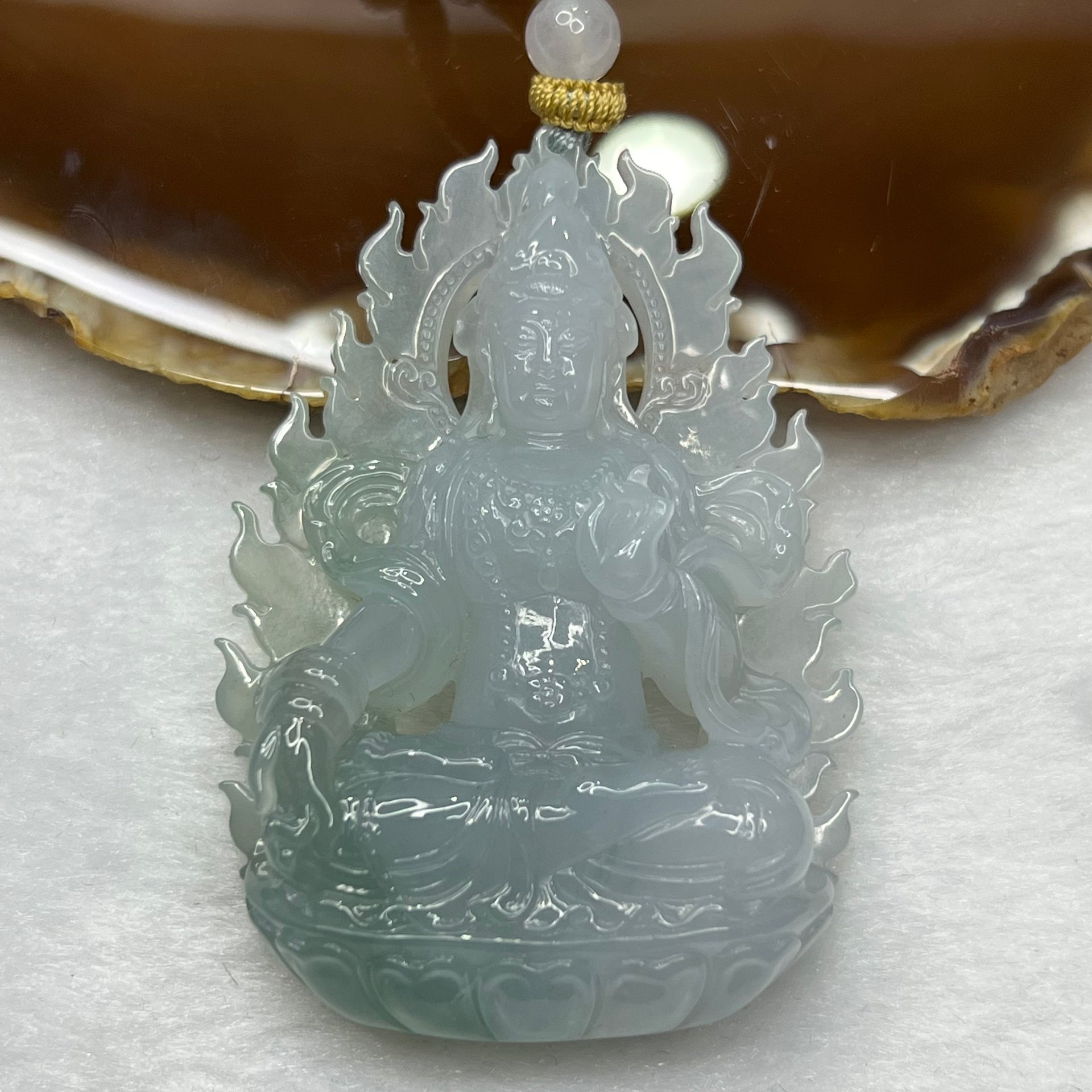 Rare Great Grand Master Icy Blue Green Jadeite Guan Yin 59.41g 65.1 by 45.6 by 15.5 mm - Huangs Jadeite and Jewelry Pte Ltd