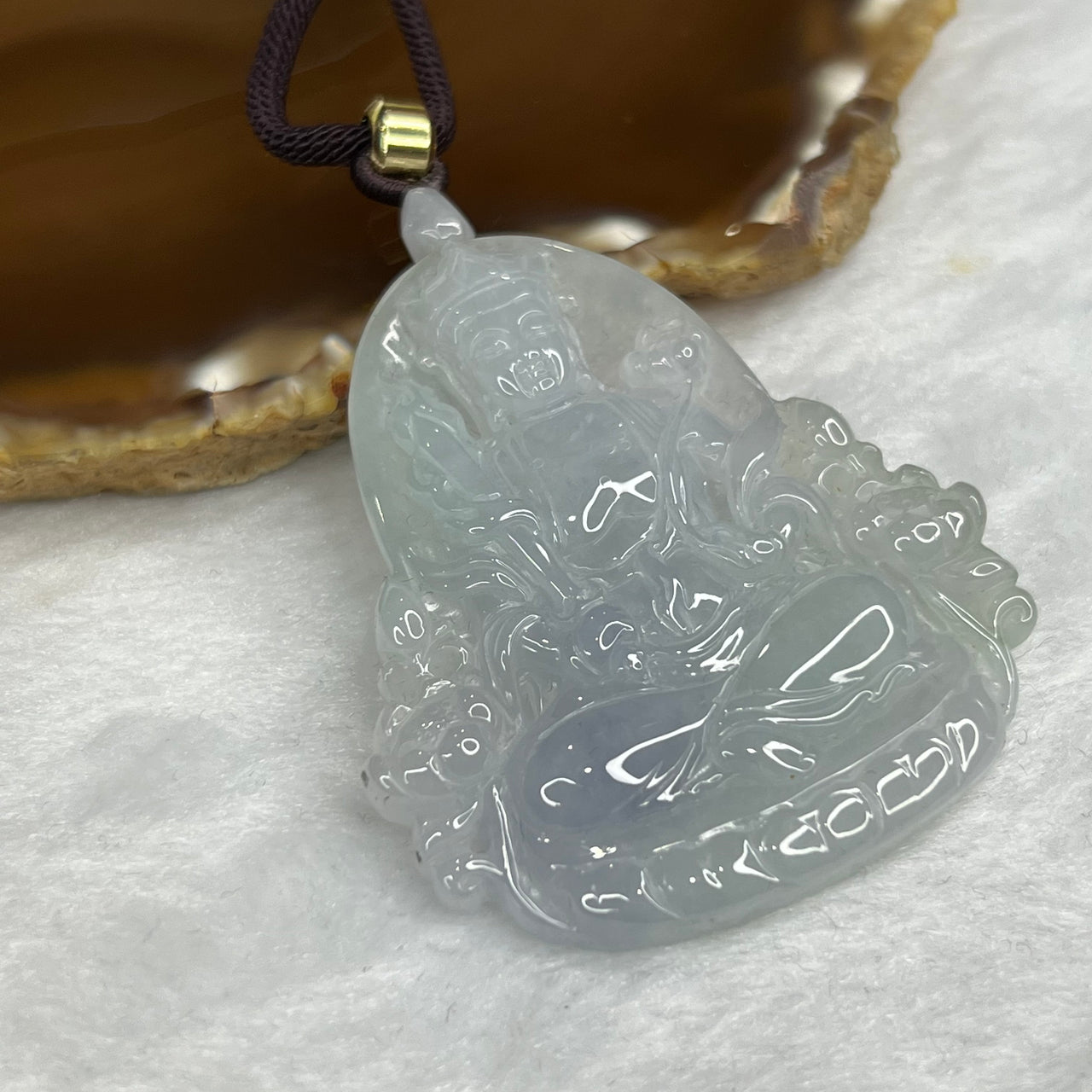 Grand Master Type A Lavender and Green Guan Yin Pendant 36.32g 55.0 by 47.0 by 6.0 mm - Huangs Jadeite and Jewelry Pte Ltd