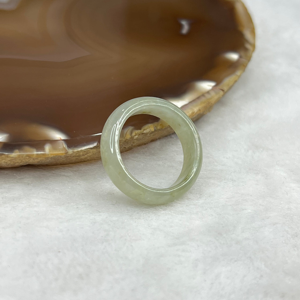 Type A Yellowish Green Jade Jadeite Ring - 4.03g US  HK  Inner Diameter 20.4mm Thickness 6.3 by 3.1mm - Huangs Jadeite and Jewelry Pte Ltd