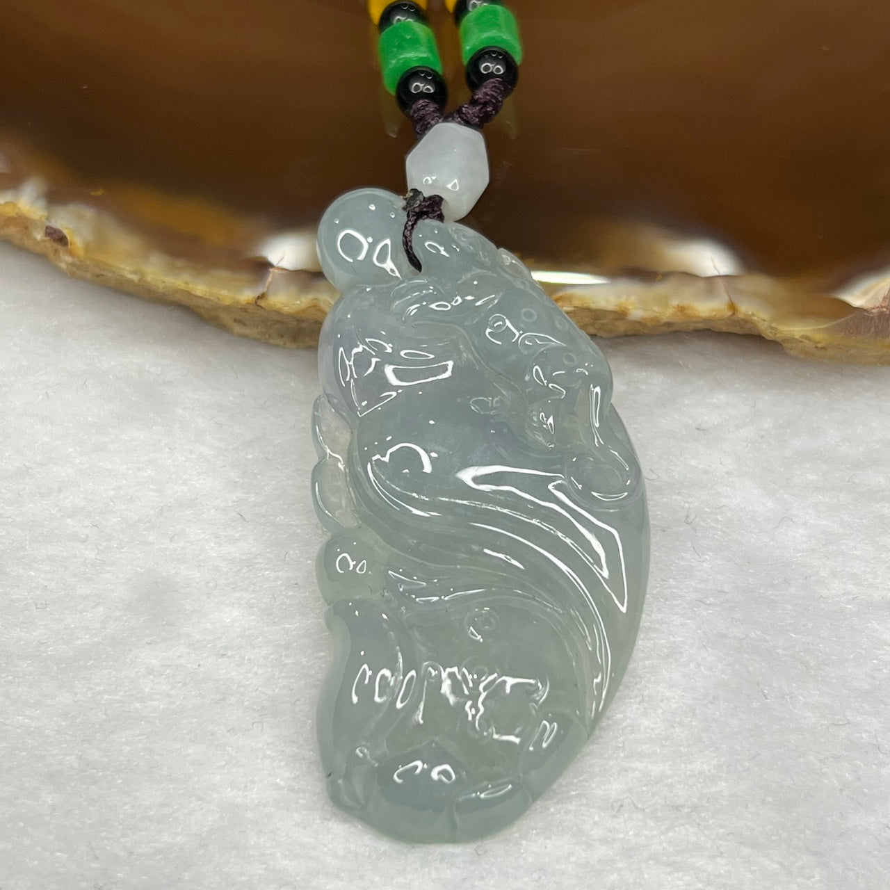 Type A Semi Icy Sky Blue Pixiu Pendant 17.61g 50.5 by 24.8 by 5.5 mm - Huangs Jadeite and Jewelry Pte Ltd