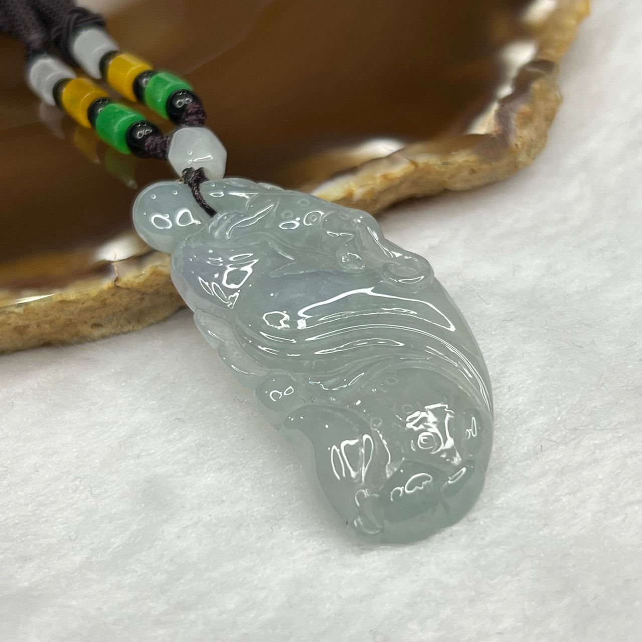 Type A Semi Icy Sky Blue Pixiu Pendant 17.61g 50.5 by 24.8 by 5.5 mm - Huangs Jadeite and Jewelry Pte Ltd