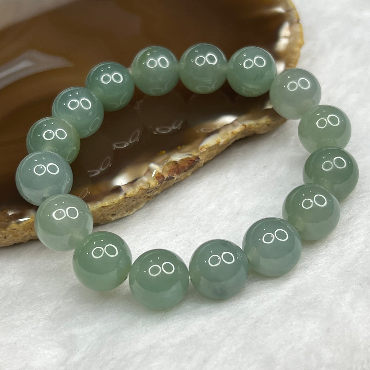 RARE Type A Semi Icy Sky blue and Green Bracelet 59.76g 13.0mm/bead 16 Beads - Huangs Jadeite and Jewelry Pte Ltd