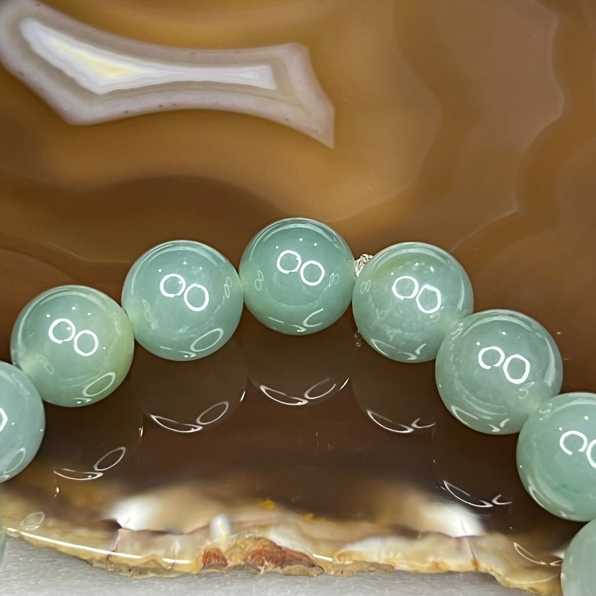 RARE Type A Semi Icy Sky blue and Green Bracelet 59.76g 13.0mm/bead 16 Beads - Huangs Jadeite and Jewelry Pte Ltd