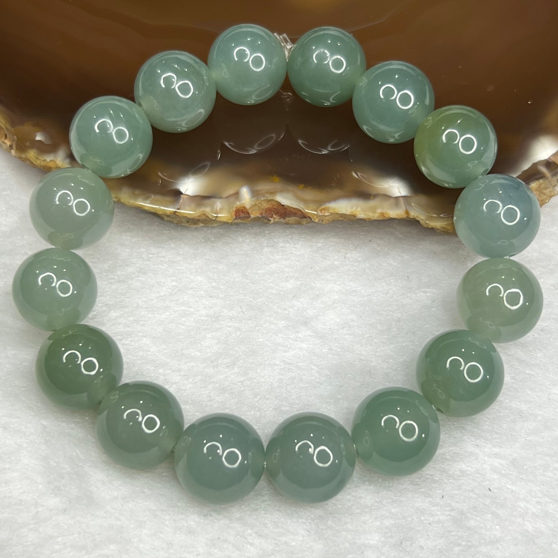 RARE Type A Semi Icy Sky blue and Green Bracelet 59.76g 13.0mm/bead 16 Beads - Huangs Jadeite and Jewelry Pte Ltd