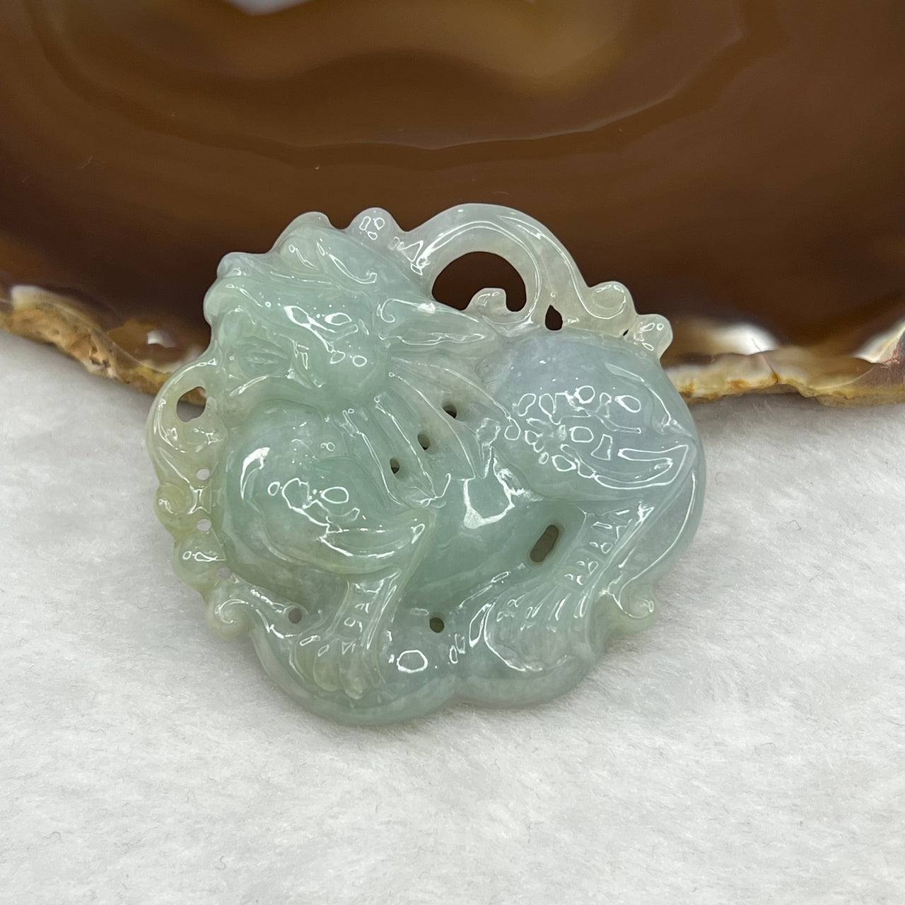 Type A Green Jade Jadeite Dragon Pendant 50.63g 50.2 by 51.9 by 13.9mm - Huangs Jadeite and Jewelry Pte Ltd