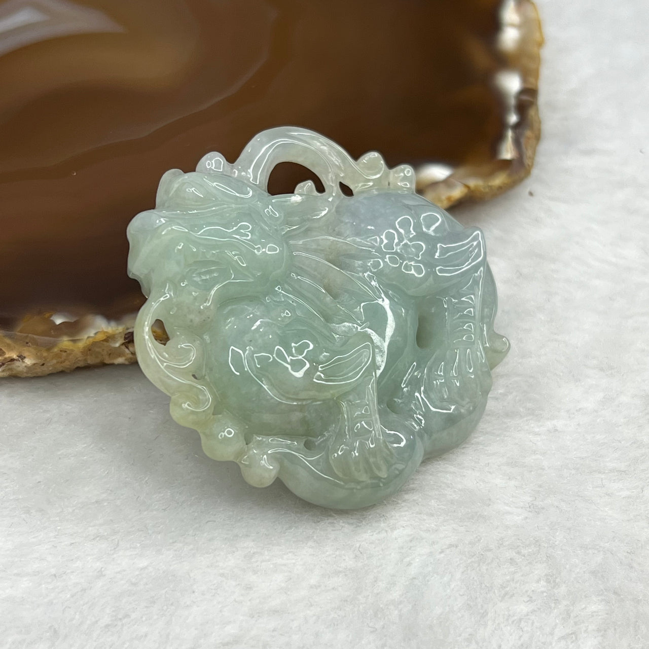 Type A Green Jade Jadeite Dragon Pendant 50.63g 50.2 by 51.9 by 13.9mm - Huangs Jadeite and Jewelry Pte Ltd