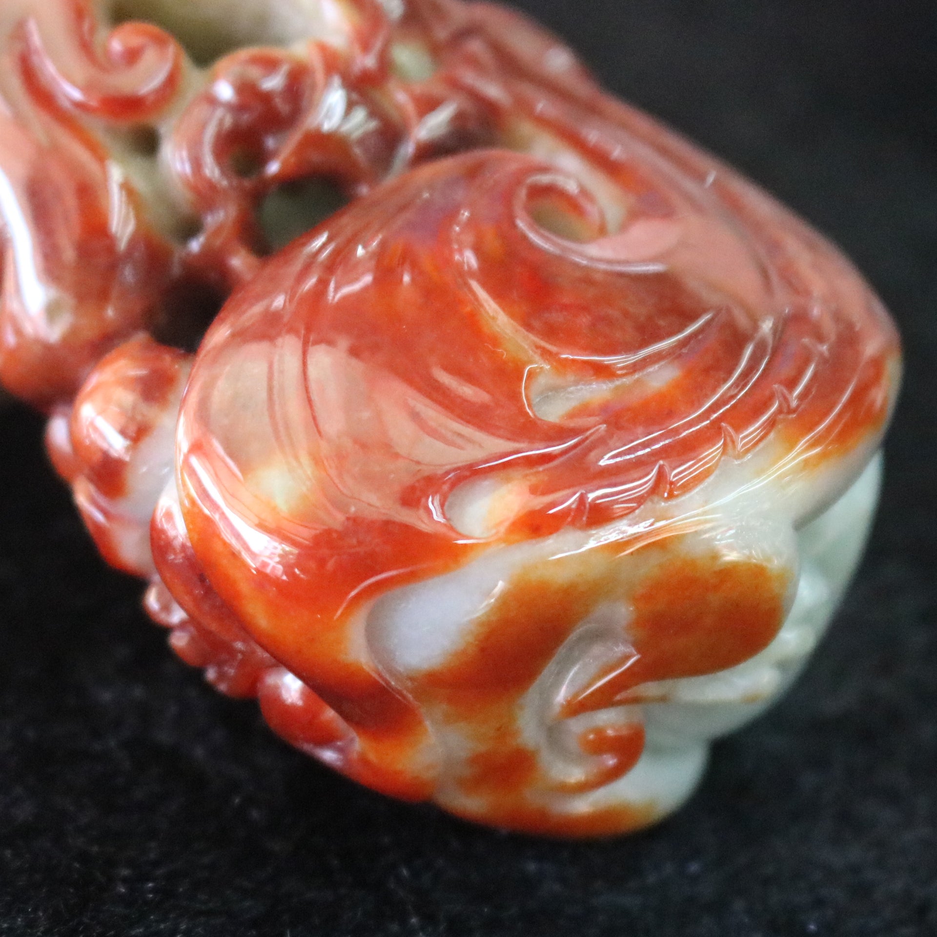 Type A Burmese Jade Jadeite Feng Shui Red Dragon Handplay 192.25g 50.8 by 81.1 by 32.9 mm - Huangs Jadeite and Jewelry Pte Ltd