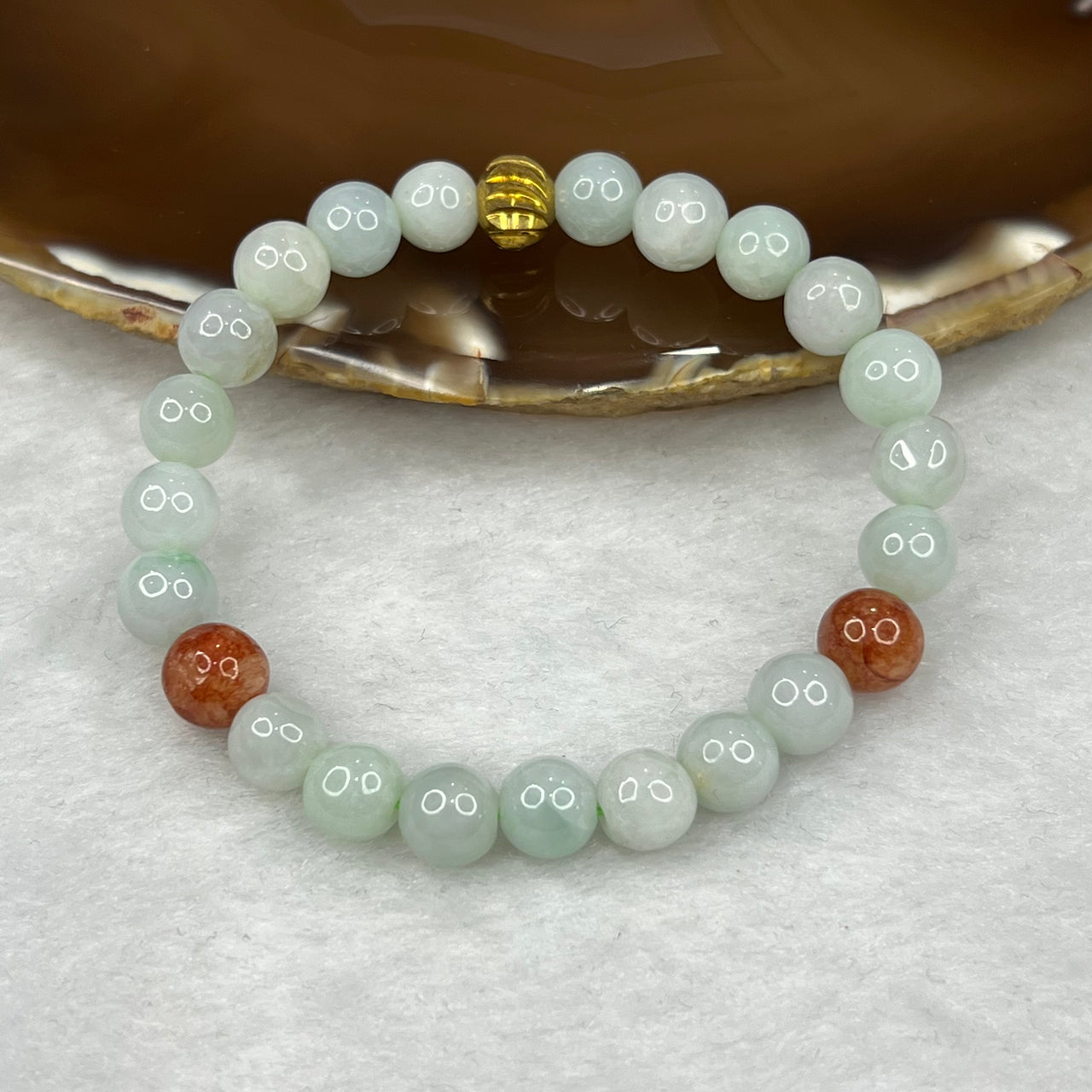 Type A Green and Red Jade Jadeite Bracelet 17.41g 7.6mm/bead 23 Beads - Huangs Jadeite and Jewelry Pte Ltd