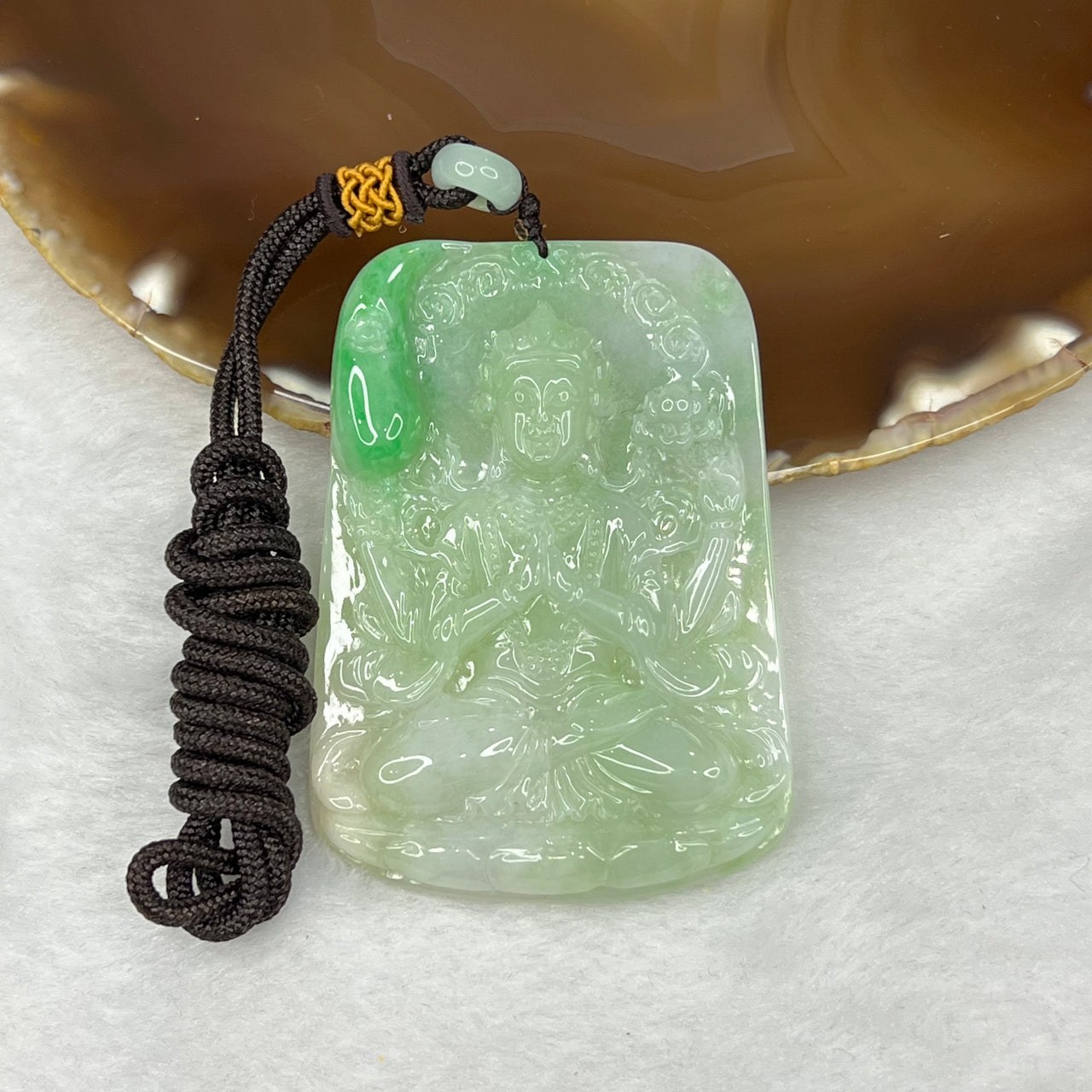 Type A Semi Icy Green Jade Jadeite Guan Yin Pendant - 48.0g 66.2 by 47.3 by 8.5mm - Huangs Jadeite and Jewelry Pte Ltd