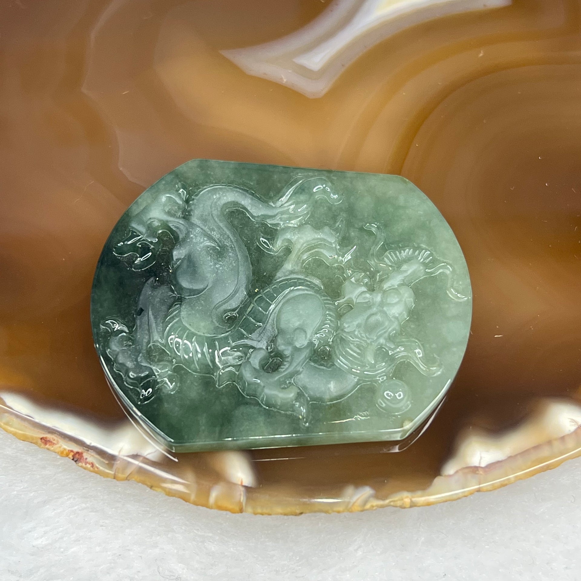 Type A Green Dragon Jade Jadeite Pendant 32.9g 55.5 by 47.9 by 7.0mm - Huangs Jadeite and Jewelry Pte Ltd