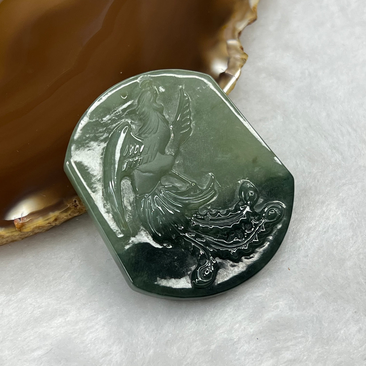 Type A Green Jade Jadeite Phoenix Pendant 31.03g 51.1 by 44.0 by 7.0 mm - Huangs Jadeite and Jewelry Pte Ltd