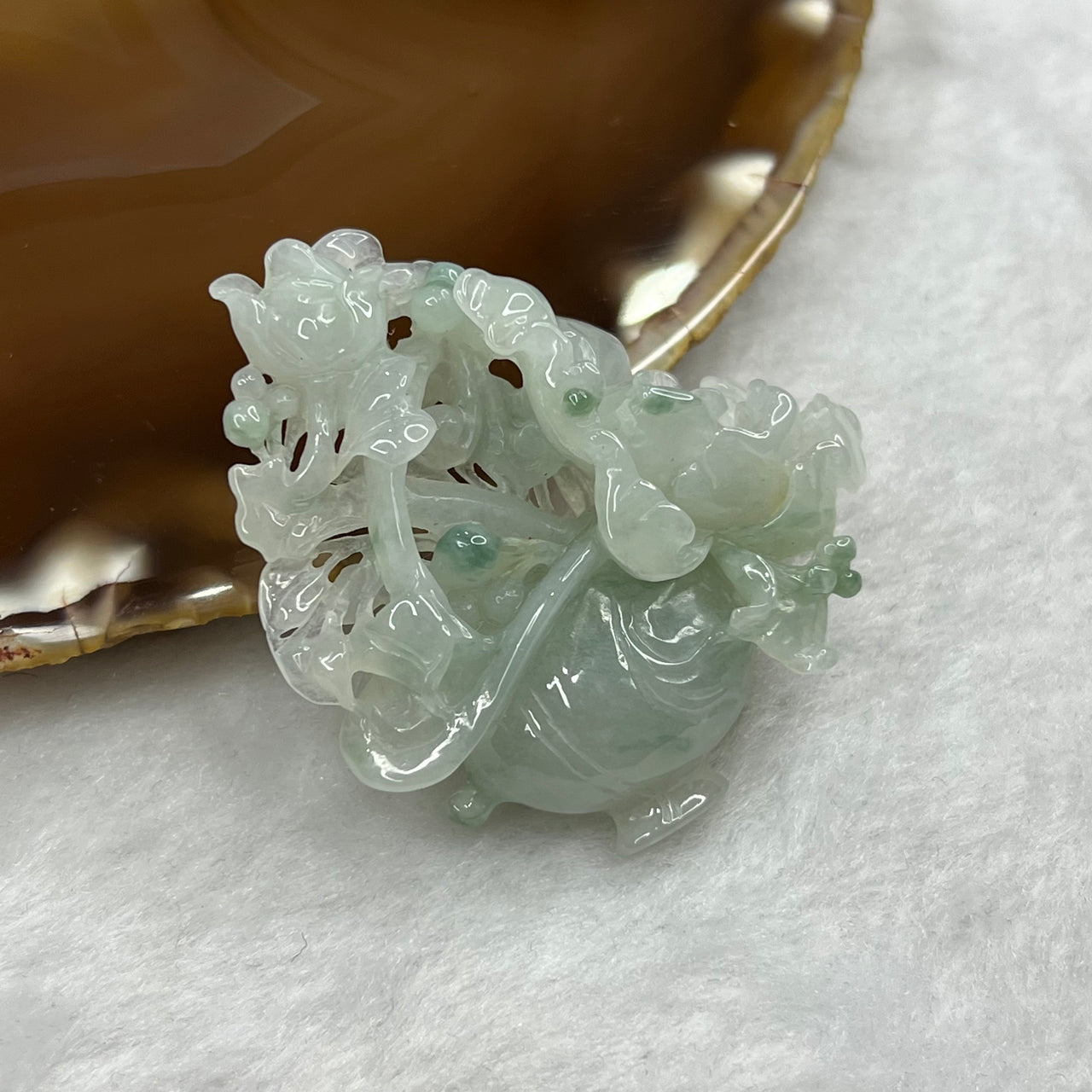 Type A Semi Icy Green Jade Jadeite Flower Pendant 23.4g 47.9 by 43.8 by 13.5 mm - Huangs Jadeite and Jewelry Pte Ltd