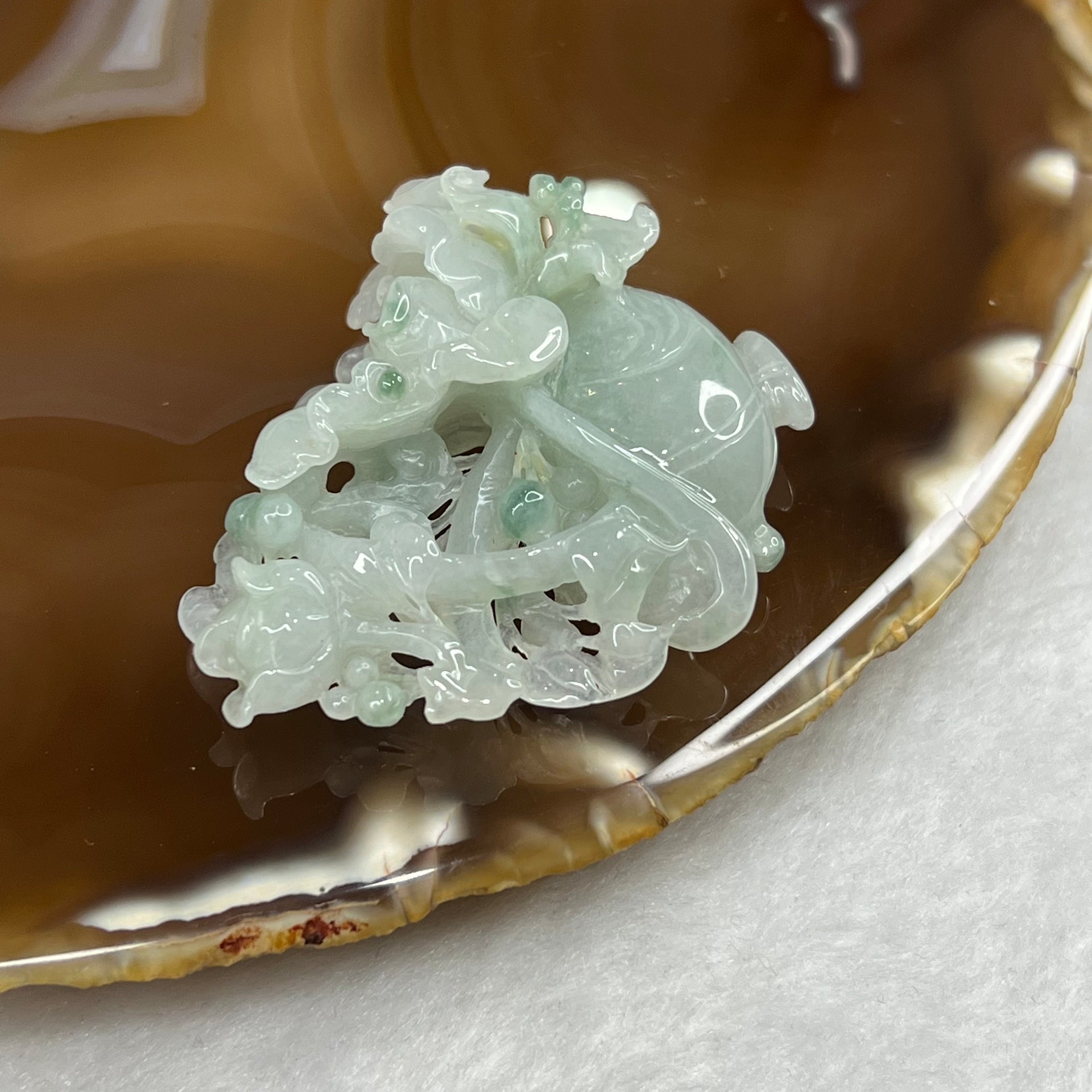 Type A Semi Icy Green Jade Jadeite Flower Pendant 23.4g 47.9 by 43.8 by 13.5 mm - Huangs Jadeite and Jewelry Pte Ltd