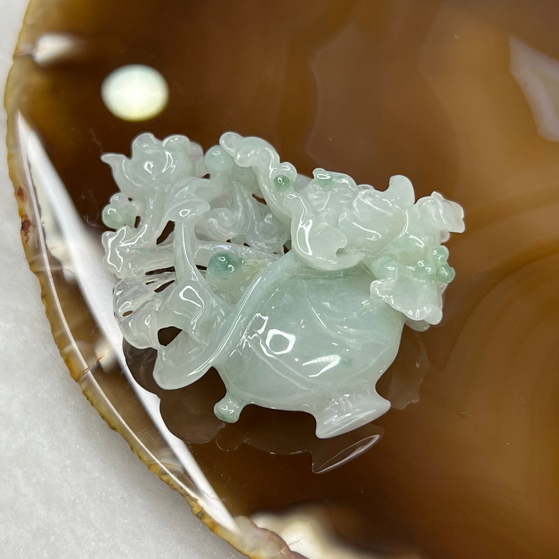 Type A Semi Icy Green Jade Jadeite Flower Pendant 23.4g 47.9 by 43.8 by 13.5 mm - Huangs Jadeite and Jewelry Pte Ltd