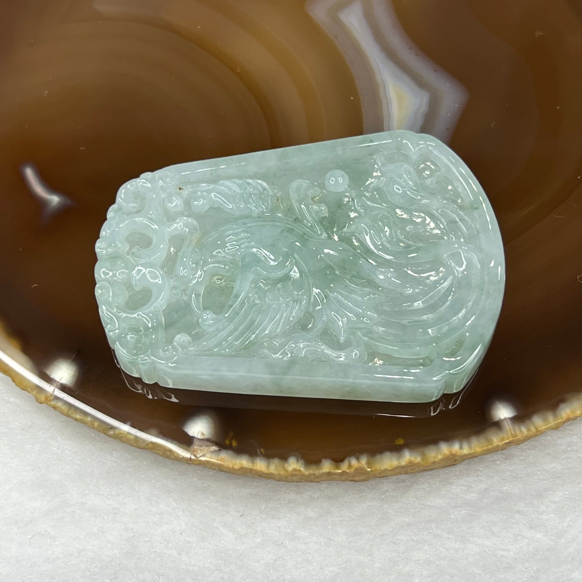 Type A Semi Icy Green Jade Jadeite Phoenix Pendant 35.42g 57.5 by 42.3 by 6.6 mm - Huangs Jadeite and Jewelry Pte Ltd