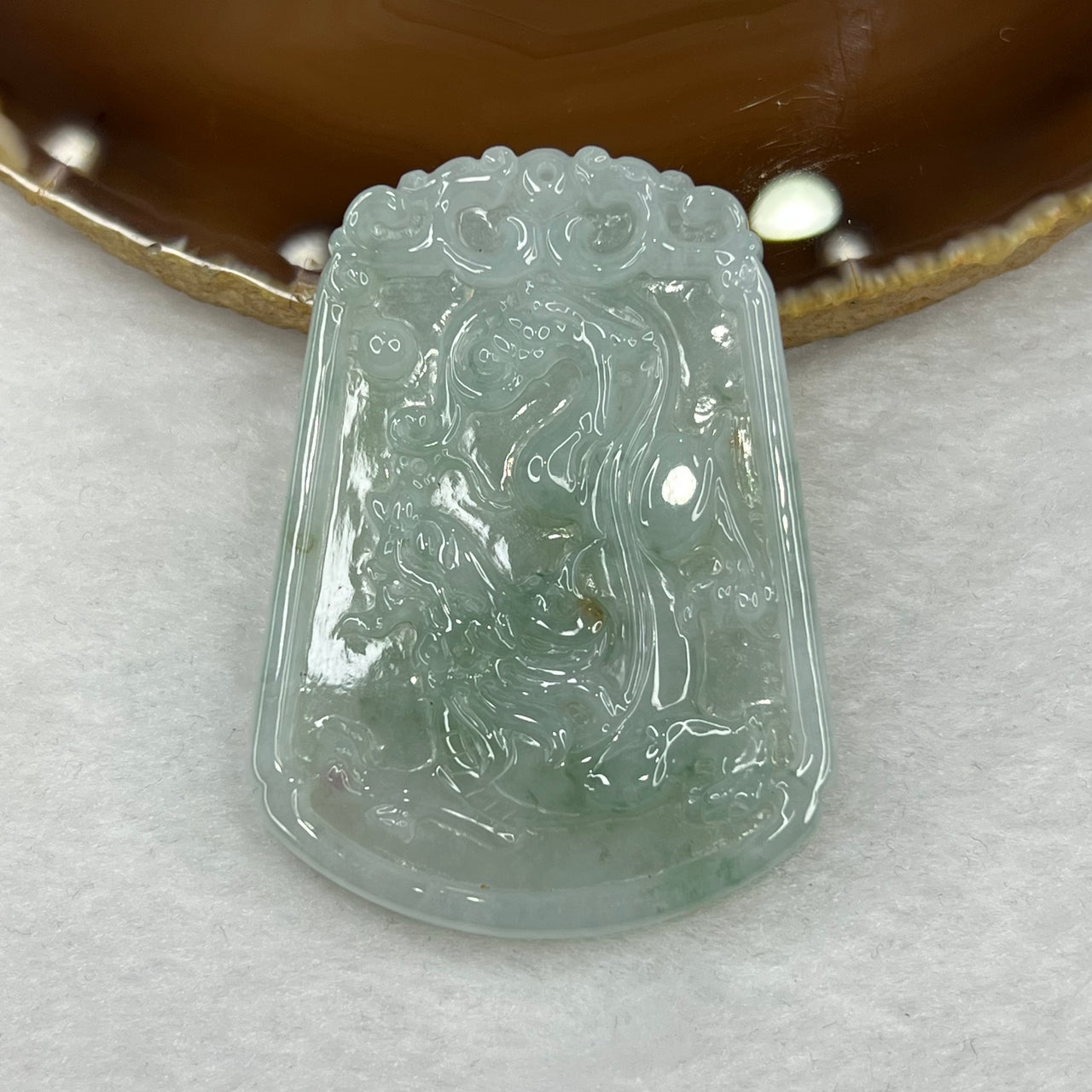 Type A Semi Icy Green Jade Jadeite Dragon Pendant 36.69g 57.5 by 42.4 by 6.6 mm - Huangs Jadeite and Jewelry Pte Ltd