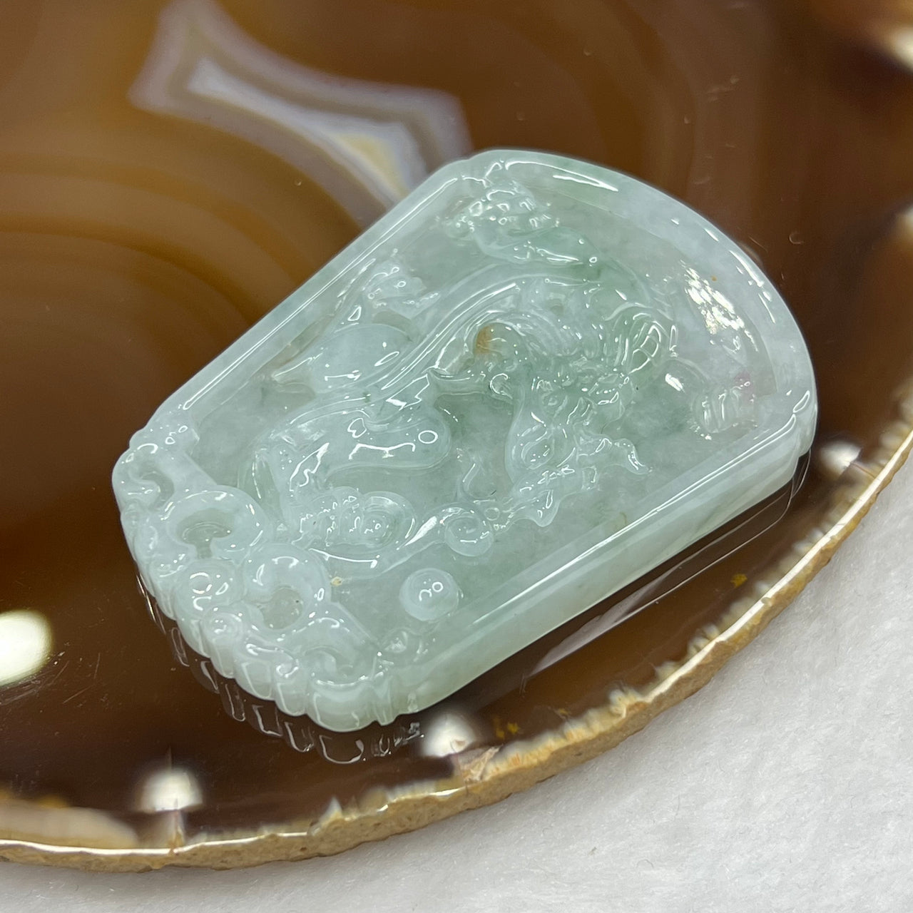 Type A Semi Icy Green Jade Jadeite Dragon Pendant 36.69g 57.5 by 42.4 by 6.6 mm - Huangs Jadeite and Jewelry Pte Ltd