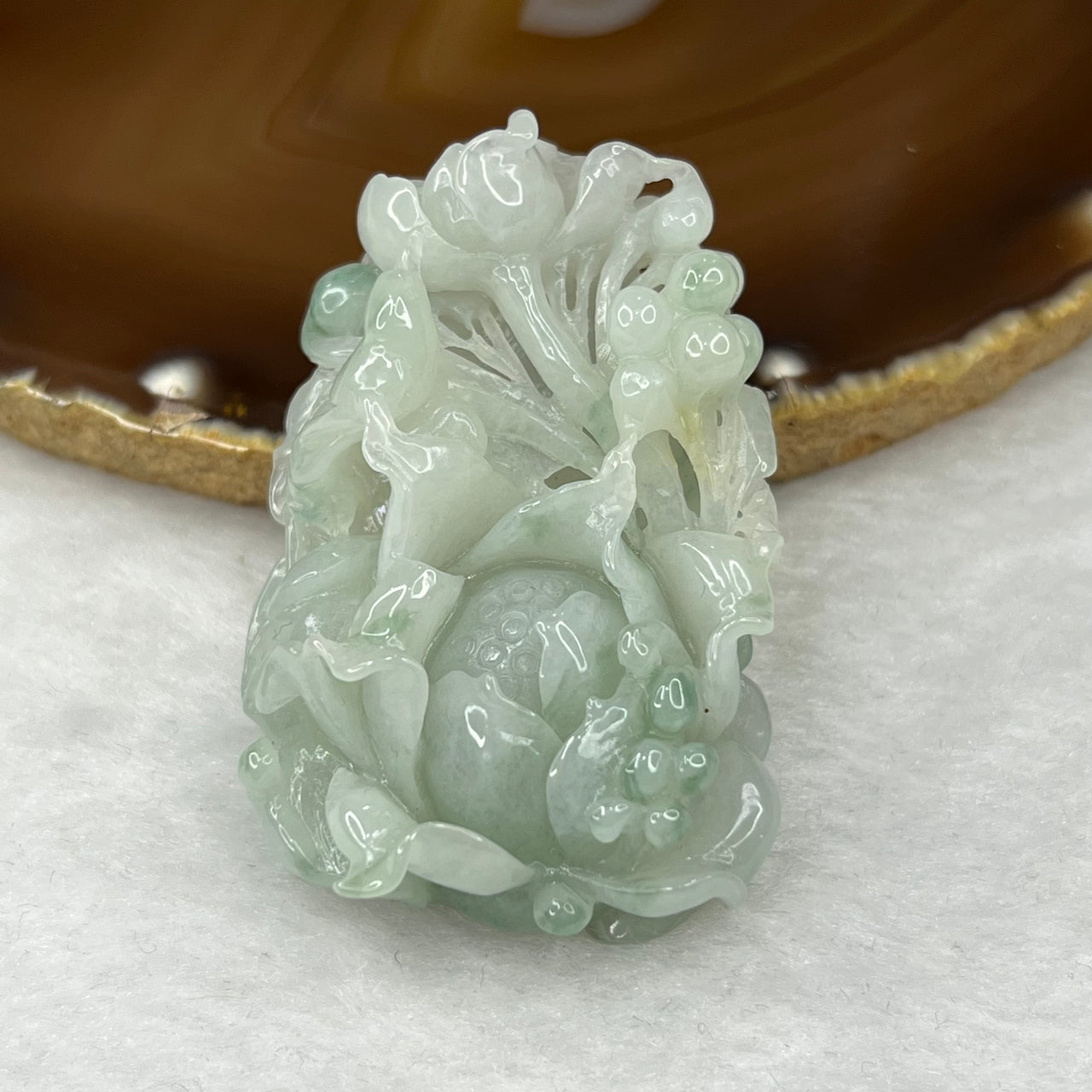 Type A Green Lotus Flower Jade Jadeite Pendant 36.11g 52.7 by 33.4 by 16.2mm - Huangs Jadeite and Jewelry Pte Ltd