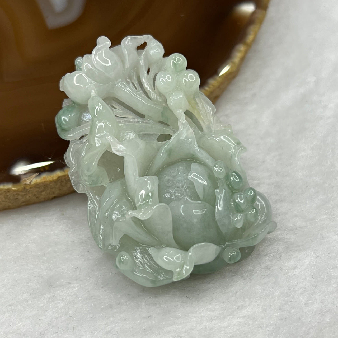 Type A Green Lotus Flower Jade Jadeite Pendant 36.11g 52.7 by 33.4 by 16.2mm - Huangs Jadeite and Jewelry Pte Ltd