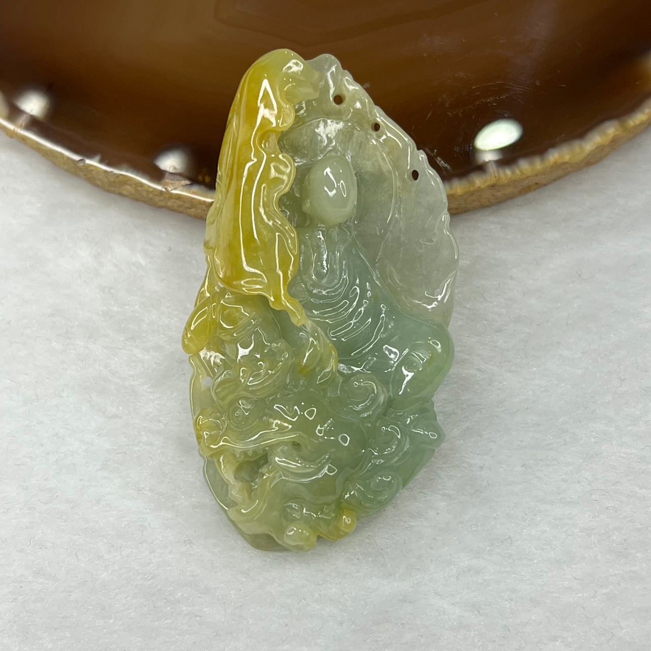 Type A Yellow and Green Jadeite Gui Ren Pendant 43.33g 61.5 by 32.5 by 16.4mm - Huangs Jadeite and Jewelry Pte Ltd