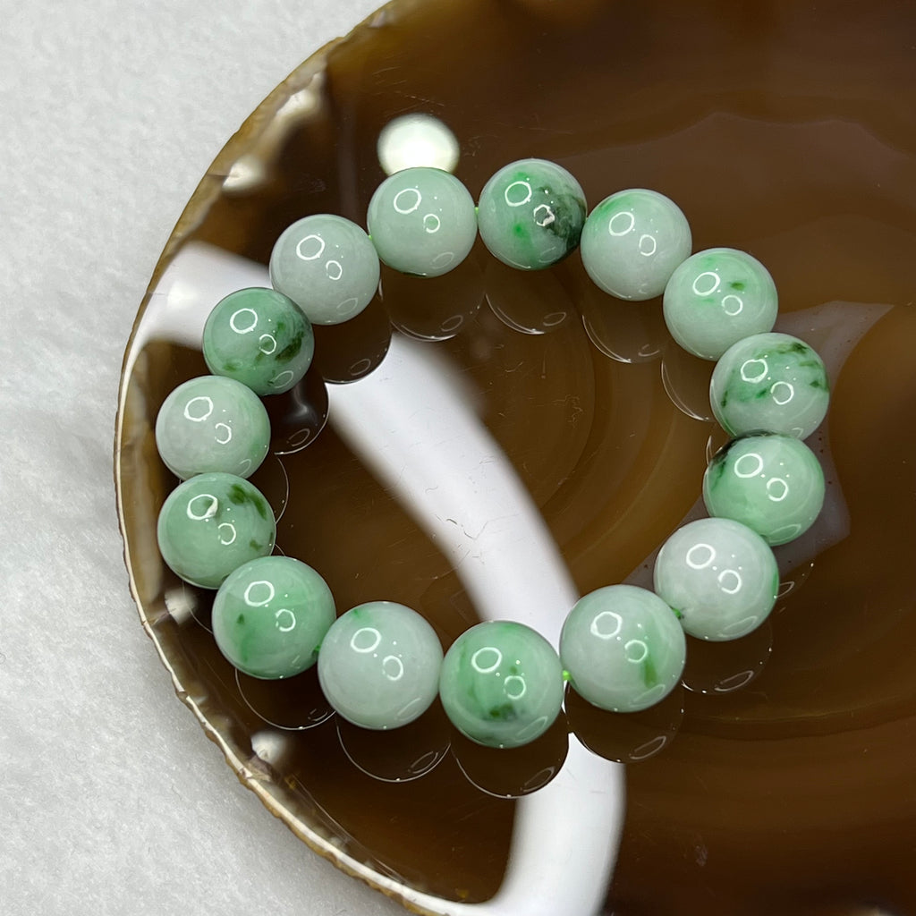 Type A Piao Hua Green Jadeite Bracelet 59.50g 13.5mm/bead 15 beads ...