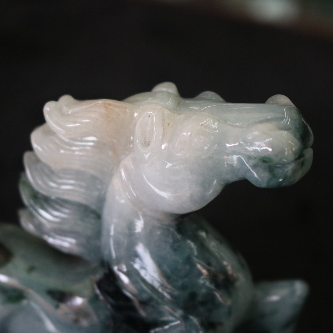 Type A Burmese Jade Dark Green Horse Display - 371.90g L110.0 W112.0 D26.0mm - Huangs Jadeite and Jewelry Pte Ltd