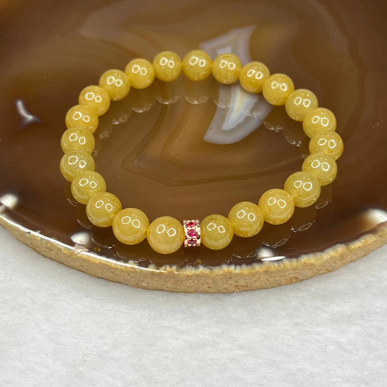 Type A Yellow Jadeite Bracelet 20.80g 8.2mm/bead 23 beads - Huangs Jadeite and Jewelry Pte Ltd