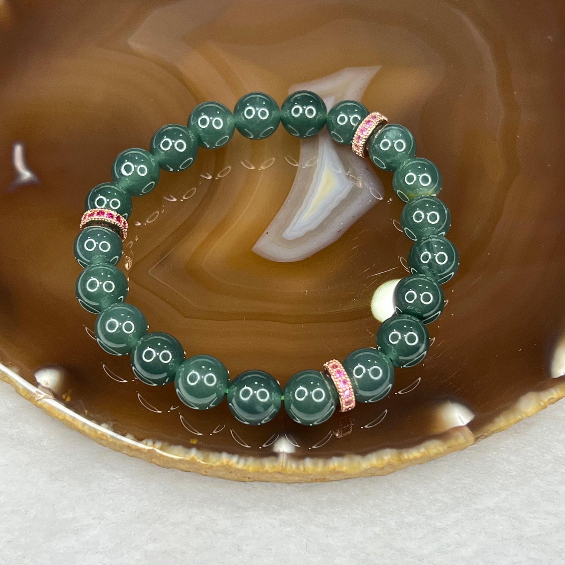 Type A Blueish Green Jade Jadeite Beads Bracelet 26.07g 8.9mm/bead 21 Beads - Huangs Jadeite and Jewelry Pte Ltd