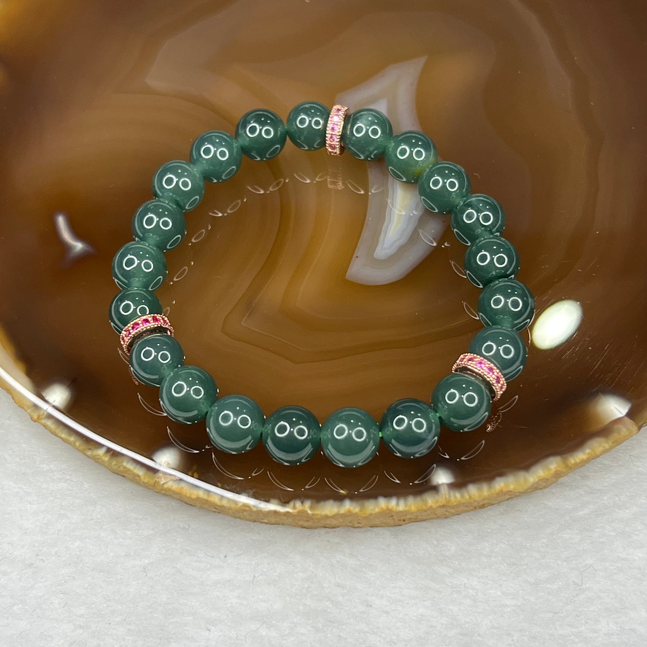 Type A Blueish Green Jade Jadeite Beads Bracelet 26.07g 8.9mm/bead 21 Beads - Huangs Jadeite and Jewelry Pte Ltd