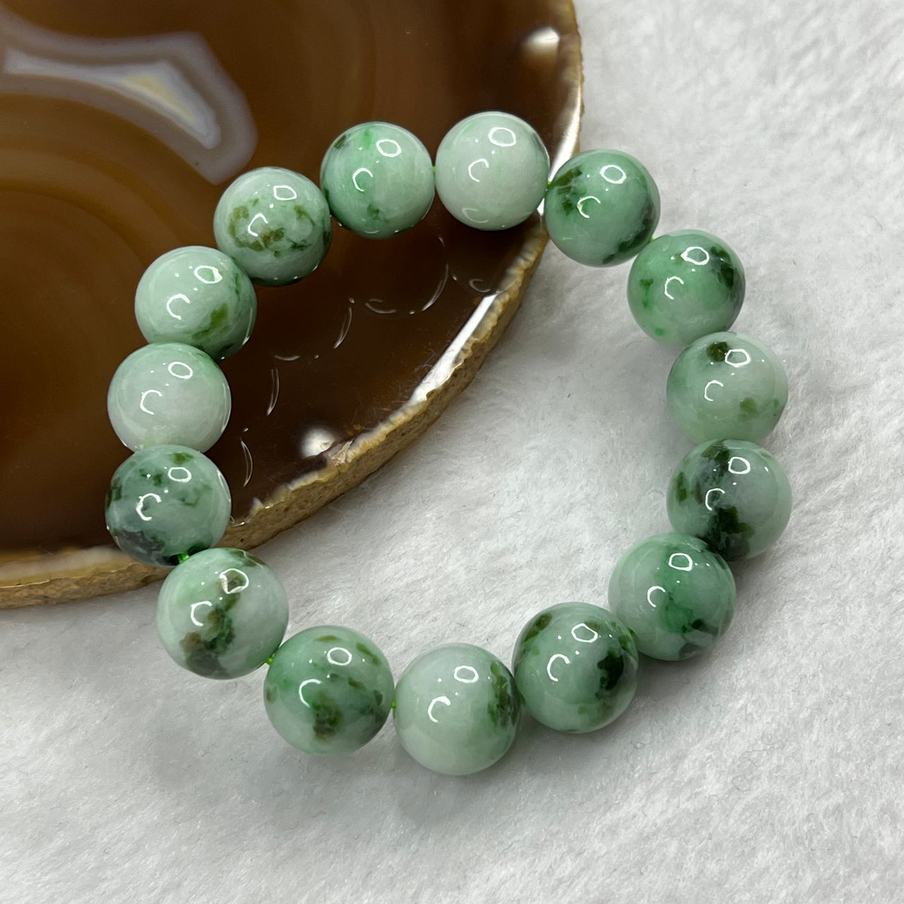 Type A Light Green with Spicy Green Jade Jadeite Bracelet 66.61g 13.9mm/bead 15 beads - Huangs Jadeite and Jewelry Pte Ltd