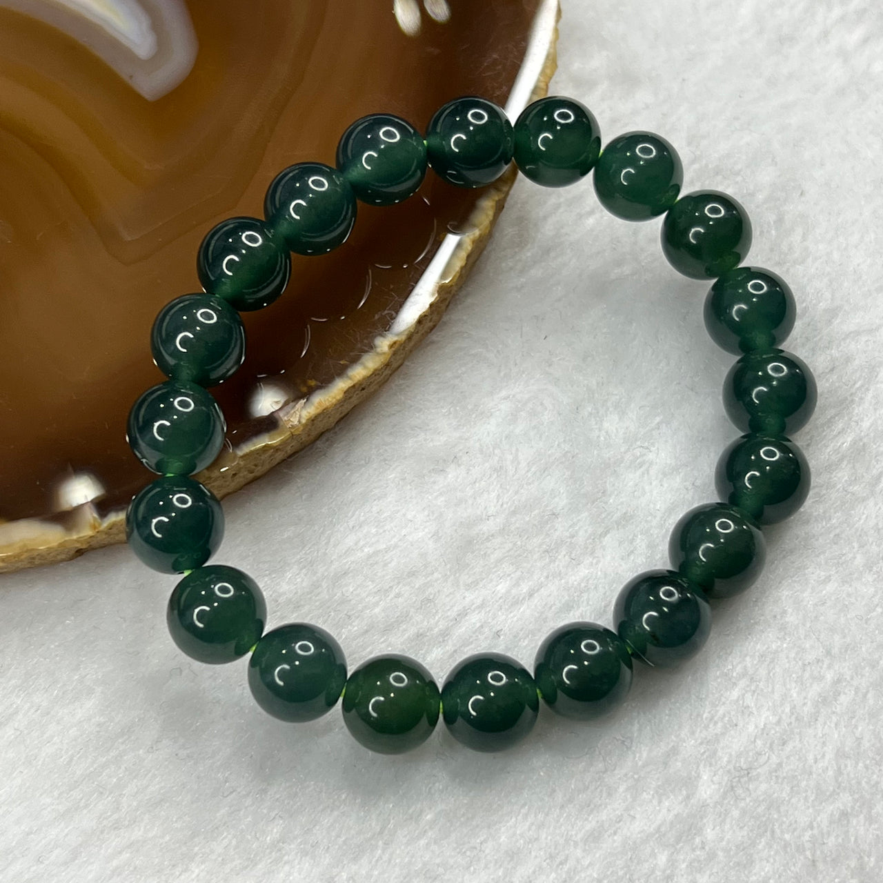 Type A Blueish Green Jade Jadeite Bracelet 31.52g 9.7mm/bead 20 beads - Huangs Jadeite and Jewelry Pte Ltd