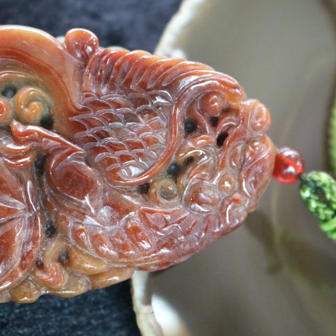 Type A Burmese Red Jade Jadeite Dragon - 120.21g L48.6 W75.3 D20.3mm - Huangs Jadeite and Jewelry Pte Ltd