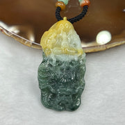 Type A Yellow and Green Jadeite Dragon and Gui Ren Pendant 36.45g 58.2 by 30.9 by 11.2mm - Huangs Jadeite and Jewelry Pte Ltd