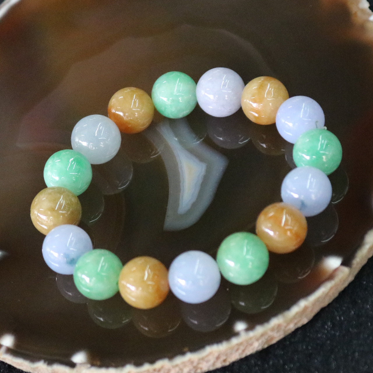 Type A Burmese Jade Jadeite Mixed Colours Beads Bracelet - 59.68g 12.9mm/bead 16 Beads - Huangs Jadeite and Jewelry Pte Ltd