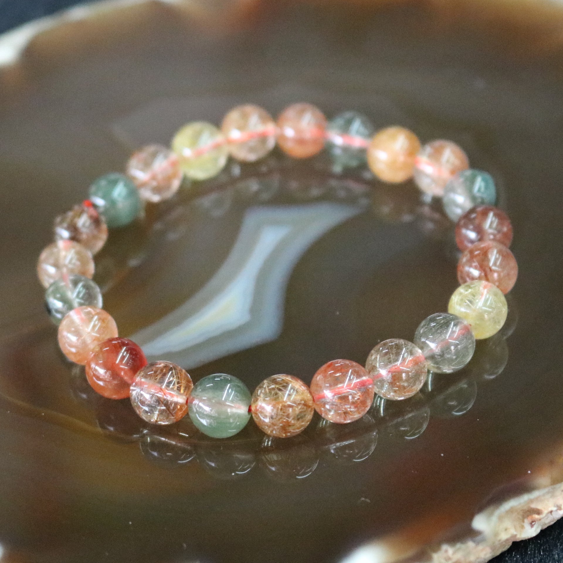 Natural Mixed Rutilated Quartz 彩发晶 Beads Bracelet - 20.77g 8.6mm/bead 23 beads - Huangs Jadeite and Jewelry Pte Ltd