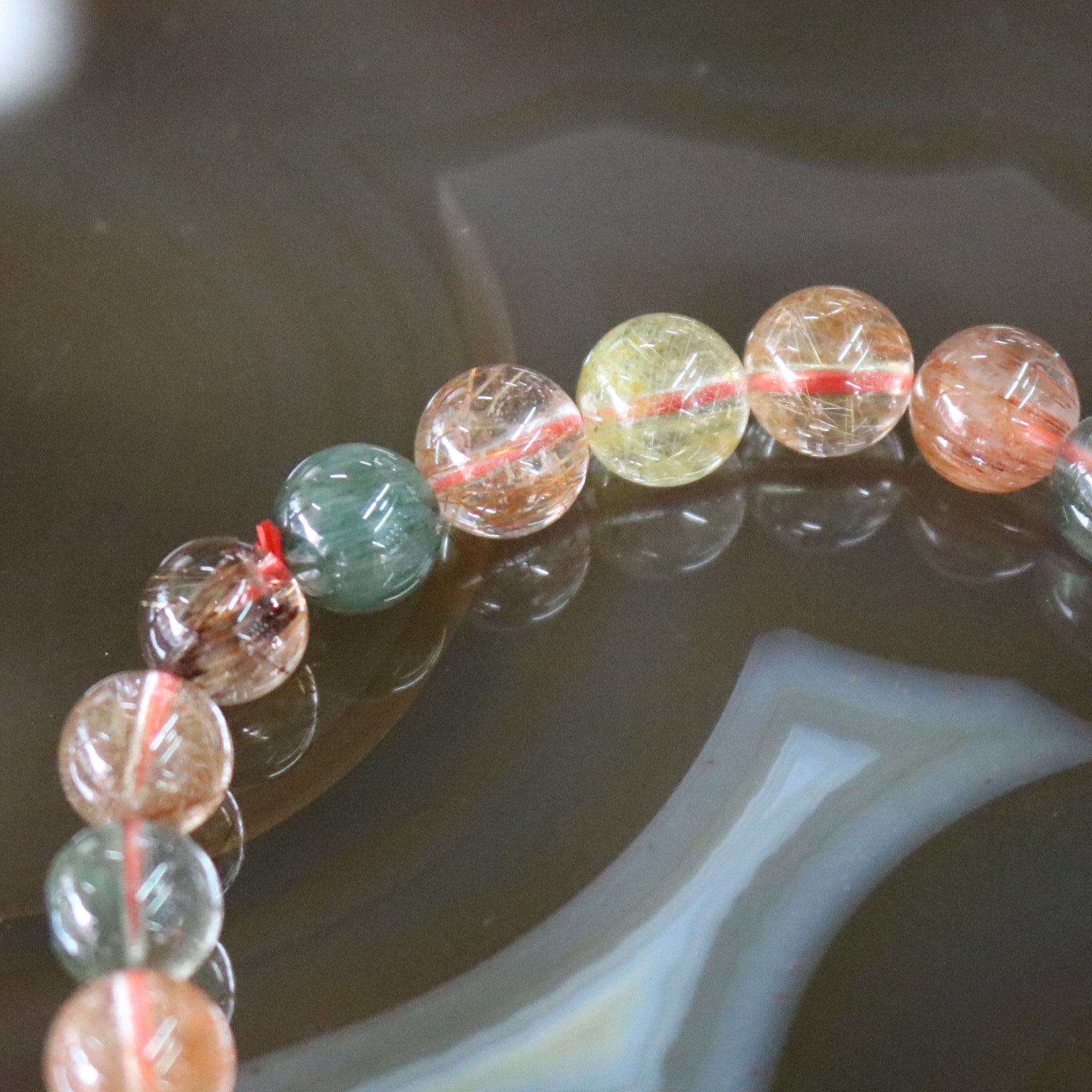 Natural Mixed Rutilated Quartz 彩发晶 Beads Bracelet - 20.77g 8.6mm/bead 23 beads - Huangs Jadeite and Jewelry Pte Ltd