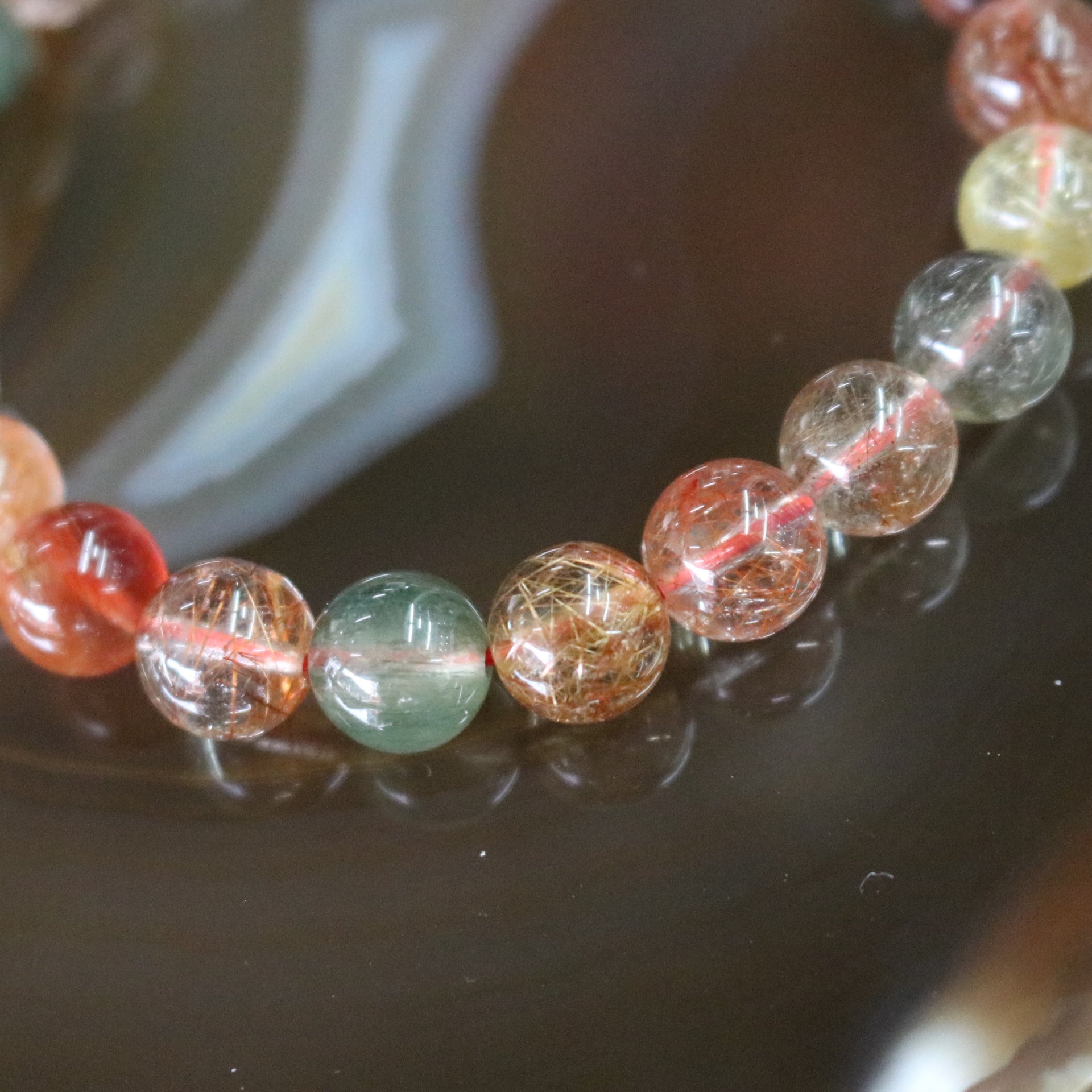 Natural Mixed Rutilated Quartz 彩发晶 Beads Bracelet - 20.77g 8.6mm/bead 23 beads - Huangs Jadeite and Jewelry Pte Ltd